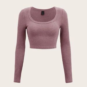 5/20$ Scoop Neck Rib Knit Cropped Long Sleeve Tee